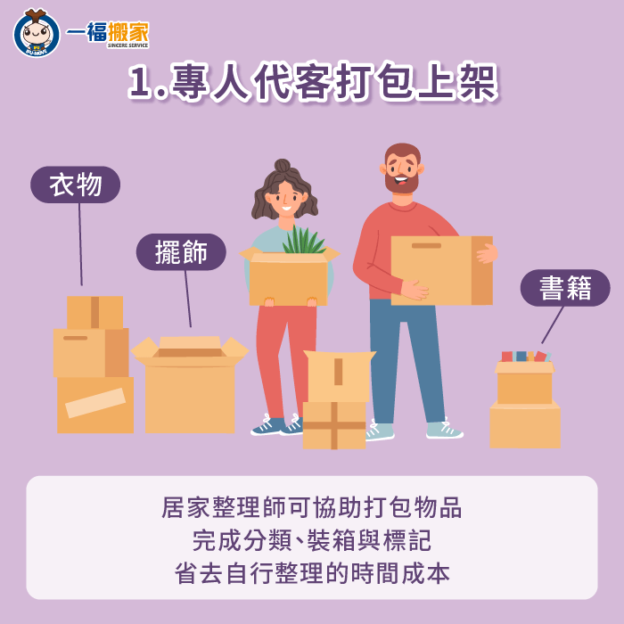 搬家公司會安排專業整理師協助打包裝箱,完成搬家後,各類物品也會由整理師幫助完成上架 專人代客打包與物品上架-搬家公司 收納
